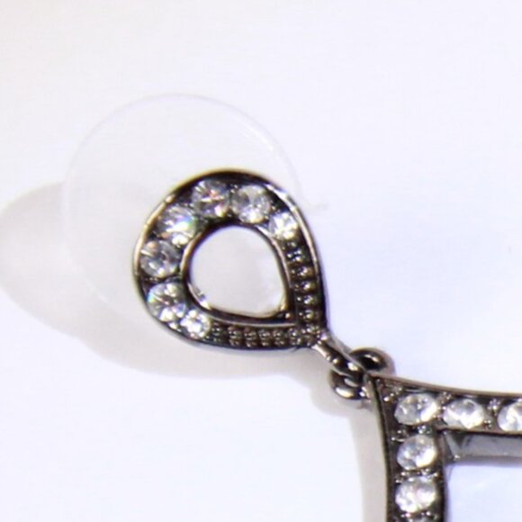 Gunmetal Tear Drop Earrings with Clear Rhinestones - Picture 7 of 7